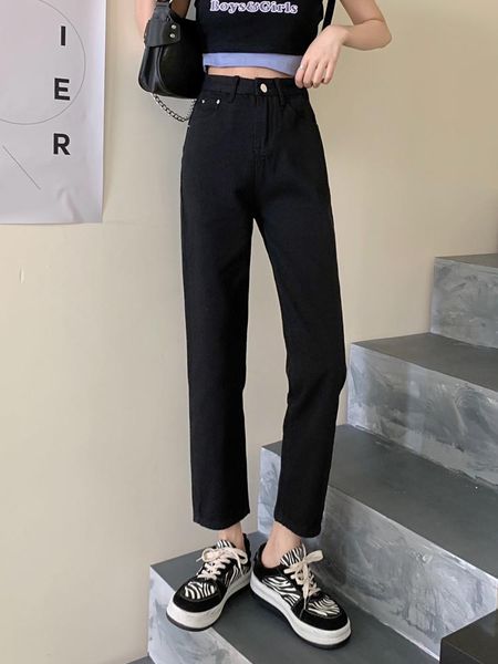 

women's jeans black waist 2021 korean pants high slim casual trend, Blue