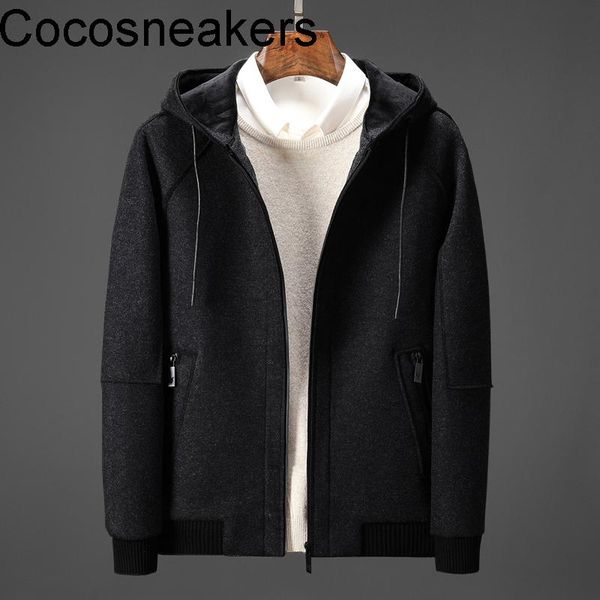 

men's wool & blends rough boutique hooded casual jacket warm plush thickened tweed men, Black