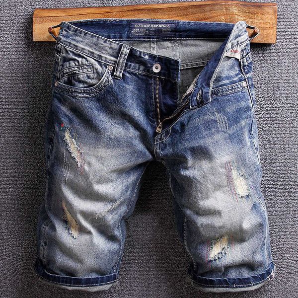 

men's jeans italian style fashion retro blue ripped cotton denim shorts men summer designer hip hop short 4otz 6v7w