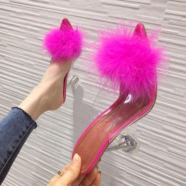

women heels sandals feather ladies clear heel shoes year party evening gy-2021-1, Black