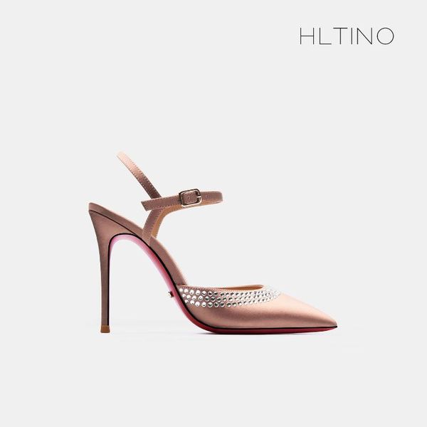 

ankle strap women sandals quality silk satin red bottom shoes summer stilettos high heeled pumps with rhinestones, Black