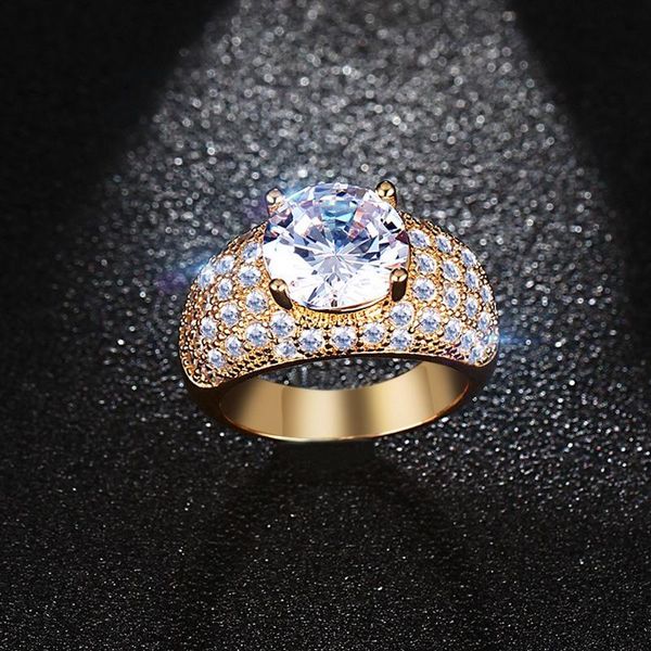 

wedding rings elegant cubic zirconia engagement for women party jewelry gold-color big round female lady finger ring, Slivery;golden
