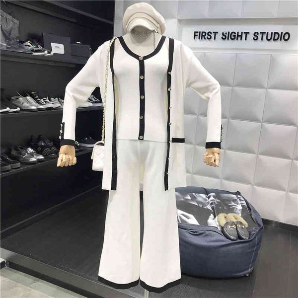 

dresses spring ladies small fragrant v neck vest cardigan+wide-leg pants knitted three-piece suit women casual ol pant set, Black;gray