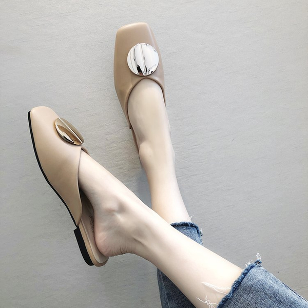 

2021 summer fashion square cover toe slippers women shoes woman low heels metal buckle ladies slippers female mules slides a3t6, Black