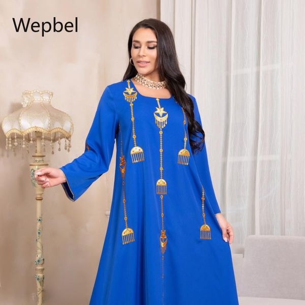 

ethnic clothing wepbel embroidery o-neck abaya muslim eid dress women long sleeve loose high waist islamic robe arab, Red
