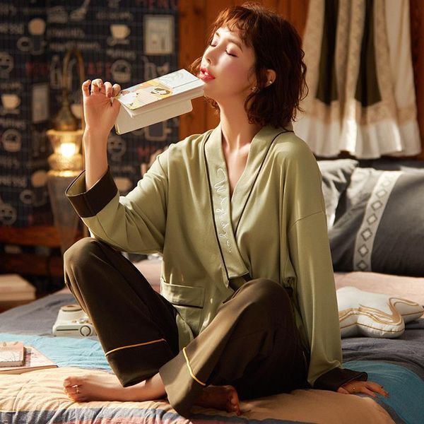 

autumn winter pyjamas sets kimono womens sleepwears straps style full elegant home sleepwear clothing soft cotton women pajamas set, Black;red