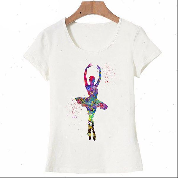 

watercolor gymnastics print elegant womens t shirts ballet dance femme harajuku ulzzang camisetas mujer, White