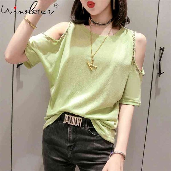 

arrival women solid t-shirt summer short sleeve cotton off shoulder t shirts female camisetas verano mujer t03919b 210421, Black;gray