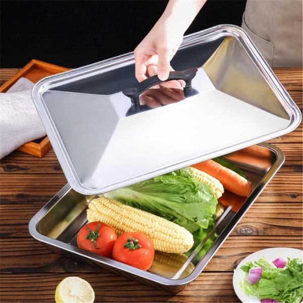 

pans stainless steel pan lid cover pot 40x30cm rectangular tray grilled fish square glass lids