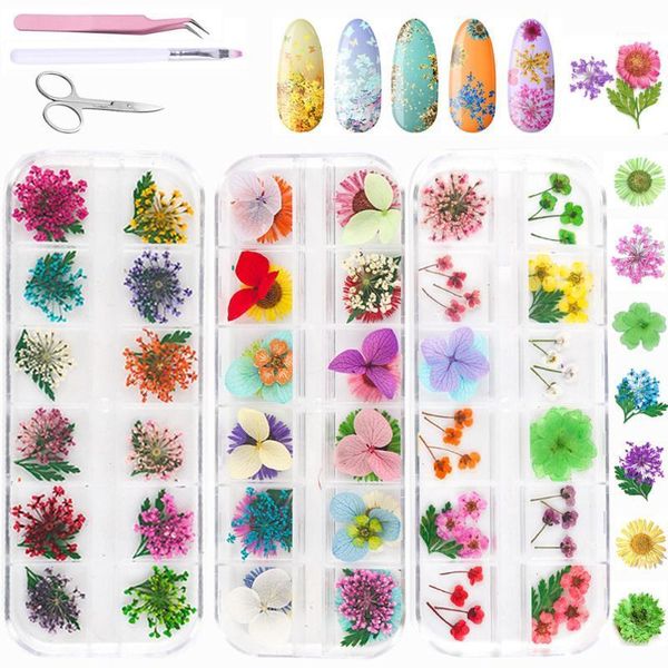 

mix dried flowers nail decorations jewelry diy tips small nails stickers for manicure tools polish accessories1, Silver;gold