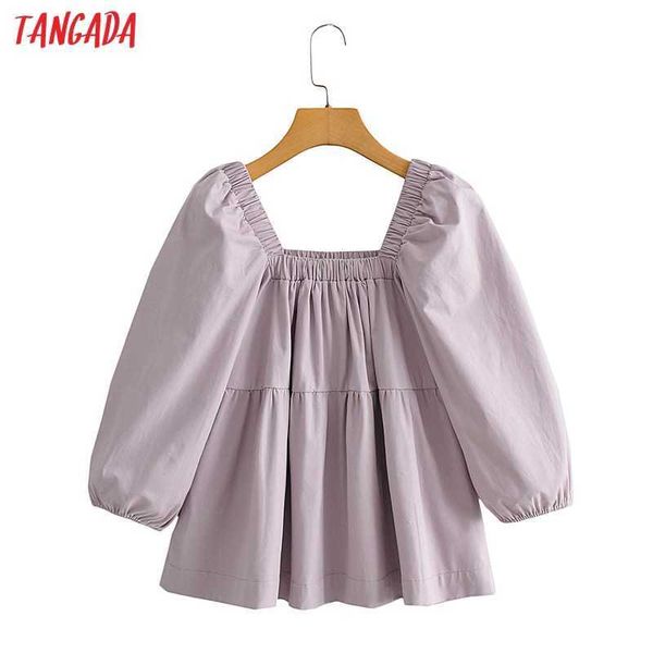 

tangada women retro purple loose shirt square collar three quarter sleeve chic female high street shirt yi19 210609, White