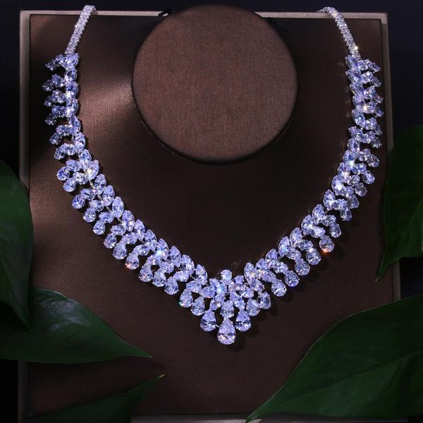 

chains exaggeration white stone cubic zirconia choker wedding necklace for bride cz big statement water drop crystal 2021, Silver