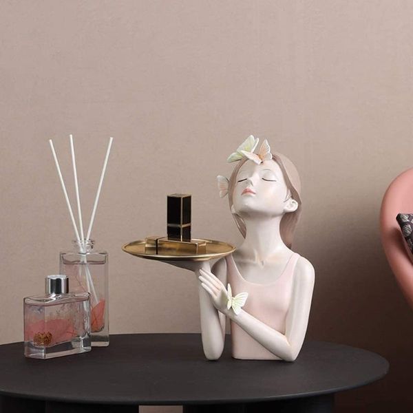 

decorative objects & figurines resin key storage jewelry tray butterfly girl sculpture vanity fruit bowl sundries container home decoration
