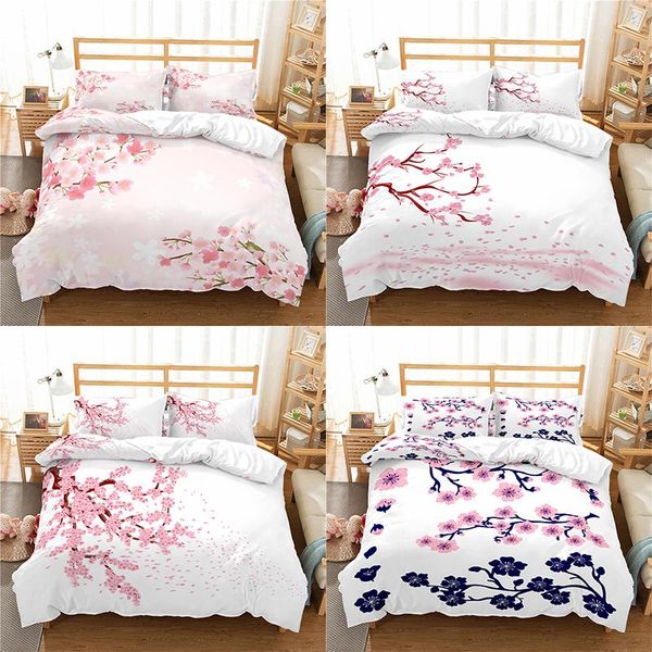 

bedding sets home textile luxury 3d plum blossom print 2/3pcs comfortable duvet cover pillowcase  and king eu/us/au size