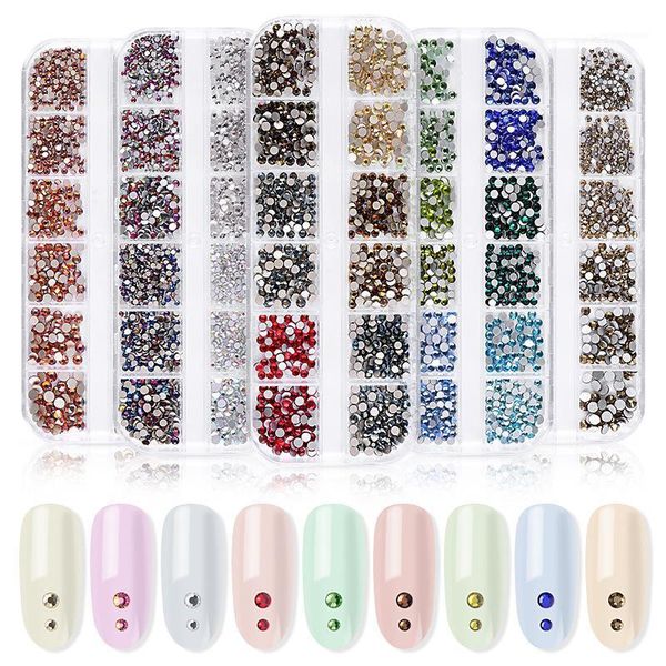 

colors 12 grid 1440pcs ab crystal flat back rhinestone diamond gem 3d glitter nail art decoration for nails accessorie set decorations1, Silver;gold