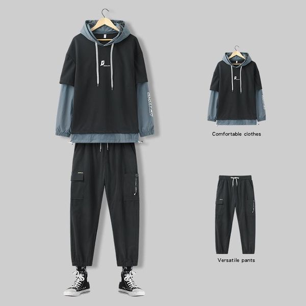 

men's tracksuits casual loose men sets harajuku cotton long sleeve tracksuit hoodie running sudaderas hombre clothing db60tz, Gray