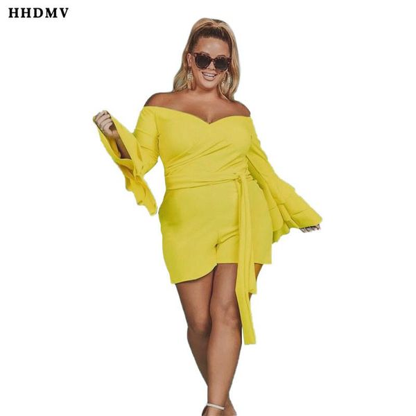 

women's jumpsuits & rompers hhdmv jly19007 high-end custom plus-size street long sleeve card shoulder zipper pure color short pants, Black;white