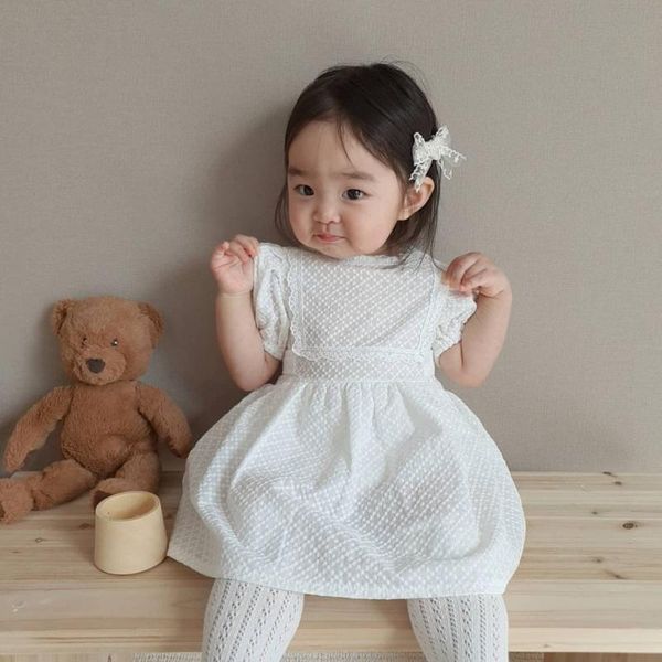 

girl's dresses 7902 toddler girl dress whit romper skirt summer 2021 korean boutique lace puff sleeve born baby clothes 100days outfit, Red;yellow