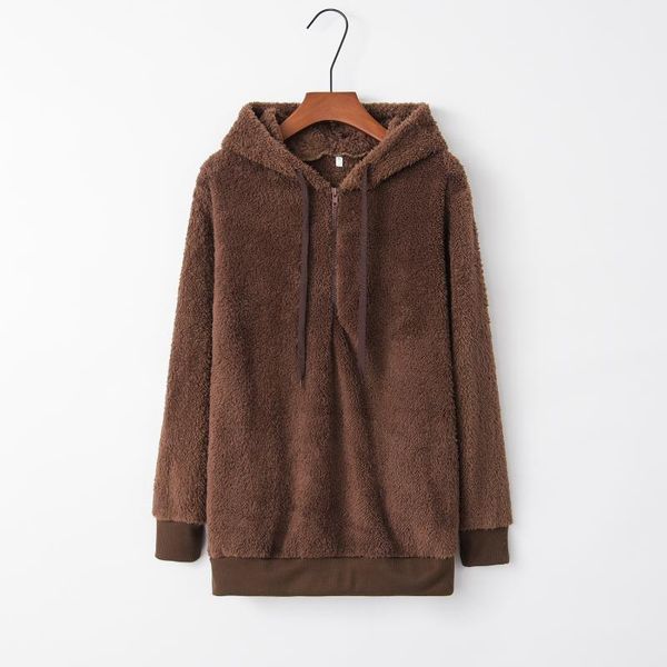 

plus size outerwear & coats winter women sherpa hoodies fleece hooded pullover loose fluffy coat warm streetwear, Black