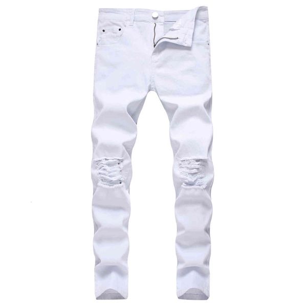 

men's jeans 2021 spring and autumn casual pierced jeans young men's elastic pants with small feet, Blue