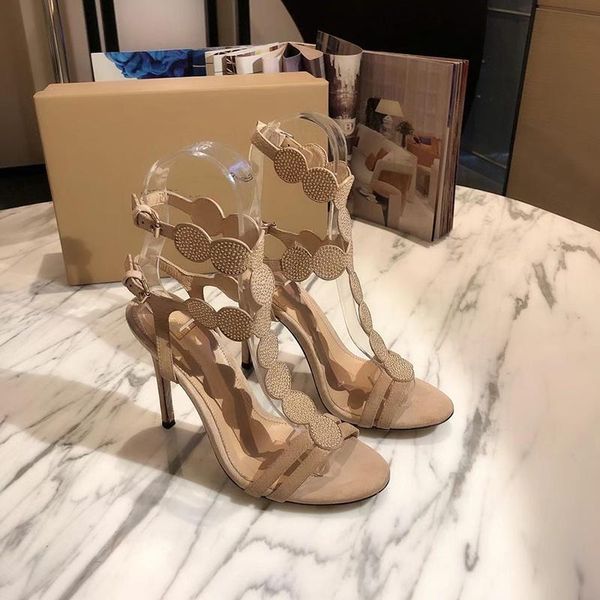 

woman 2021 quality suffle - drilled patchwork leather sandals with high heels roman shoes .5cm dress, Black