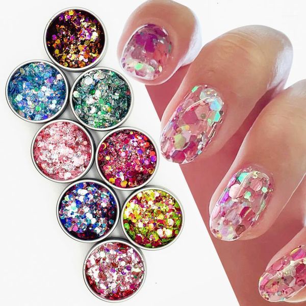 

chameleon nail sequins glitter holographic powder dust dazzling manicure sparkly paillette chunky decorations1, Silver;gold