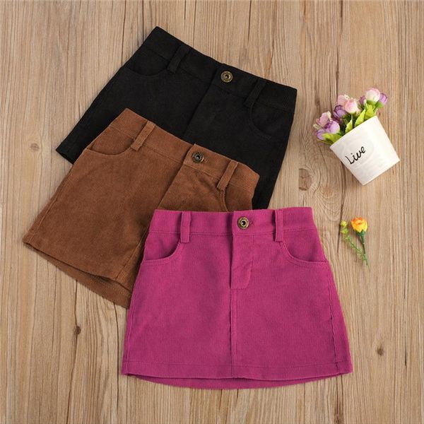 

fashion kids baby girls pocket women skirts solid color children stylish party daily wear corduroy mini