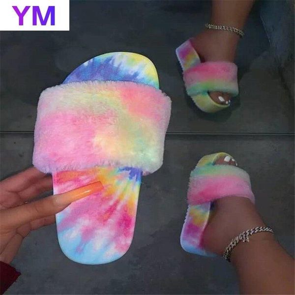 

large size faux fur platform slippers thick heels sandals fashion slip-on slides indoor furry shoes 43, Black