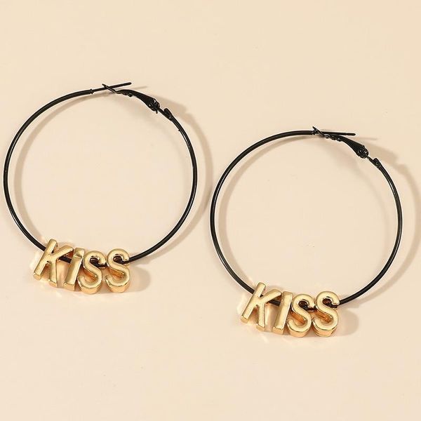 

hoop & huggie u-magical charming circle shape hollow earring for women gold color metallic letter statement jewellery accessories, Golden;silver