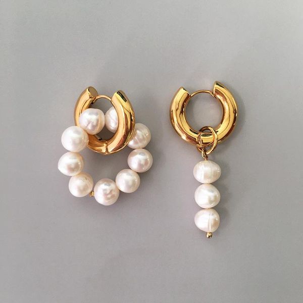 

stud fashionable personality temperament tide take travel holiday party adornment earring freshwater pearl winding eardrop, Golden;silver