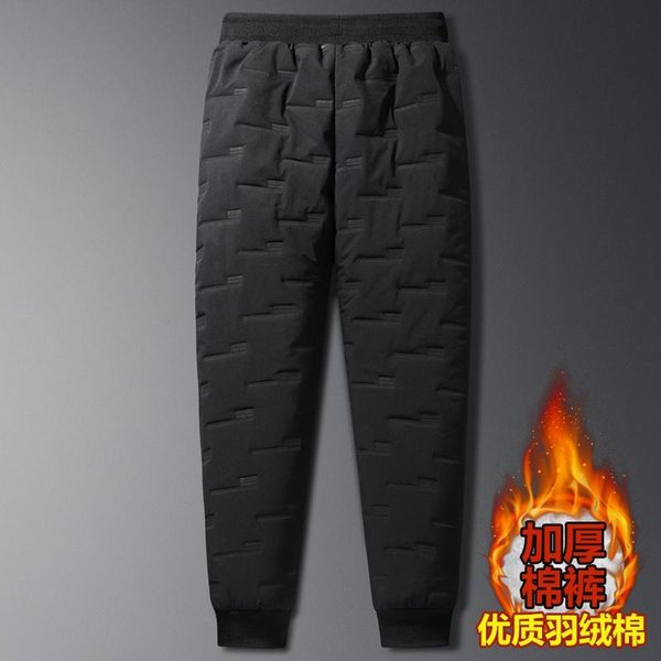 

men's pants 2021 winter arrival pant male warm thicken trouser casual elastic waist men down cotton trousers size m-5xl, Black