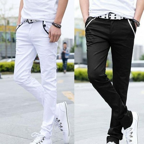 

est men formal business pants slim casual straight leg trousers comfy stretch pockets men's jeans, Blue