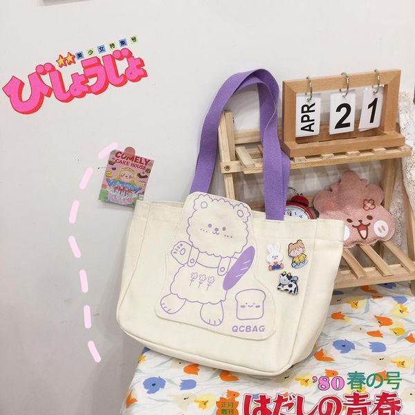 

evening bags women kawaii handbags simple canvas for girls casual tote bear pattern designer shoulder fashion1