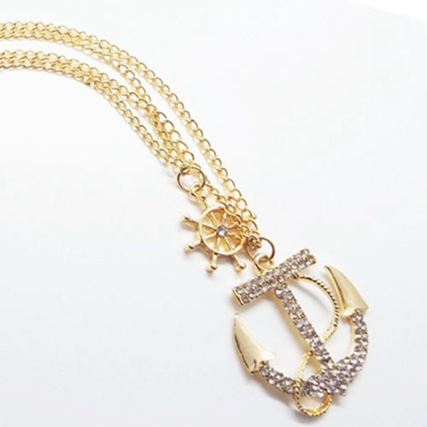 

fashion chain modeling anchor yellow gold filled womens double necklace sweater, Silver