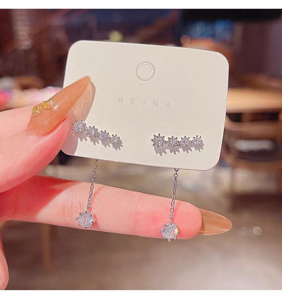 

stud ins trend zircon flower tassel earrings for women super shining crystal a two-wear design daily jewelry, Golden;silver