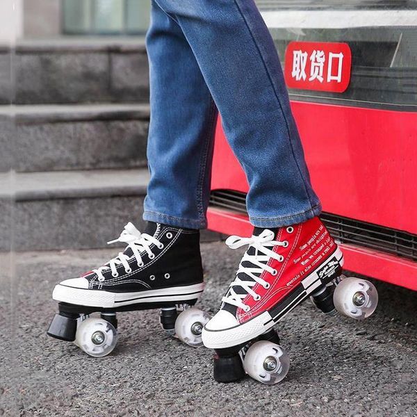 

inline & roller skates black+red black+yellow summer breathable shoes flash wheel quad sneakers outdoor training man woman skating