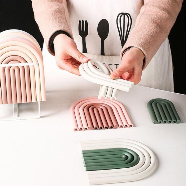 

mats & pads home rainbow table mat removable silicone heat insulation pad hollow placemat tea cup non-slip