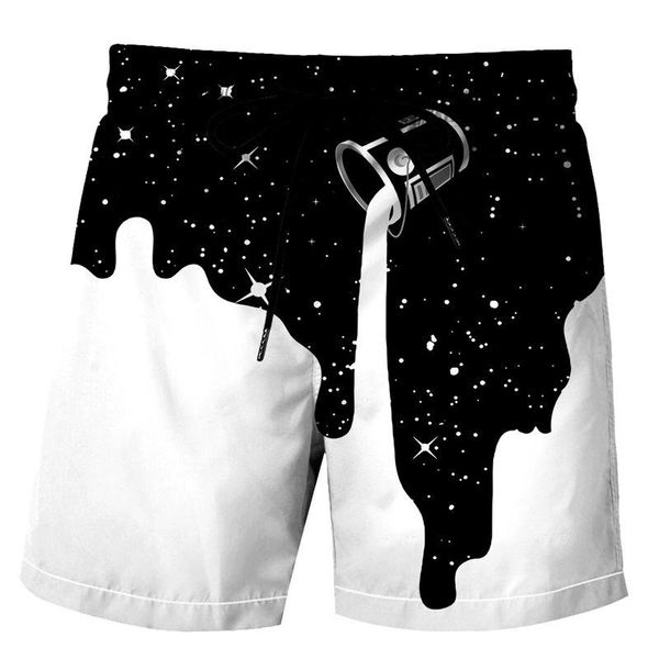 

the 2021 beach pants milk 3 d printing leisure trend printed straight men's wear shorts in summer, White;black