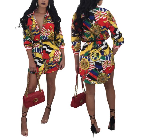 

fashion women's shirts multi color digital printing designer style casual long loose shirt dress woman 2021 spring outfits women clothi, White