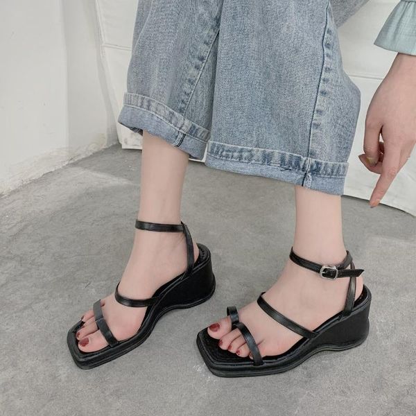 

dress shoes woman sandals wedges clip toe shoesfashion shoesthin strap combinationplatform high heel, Black