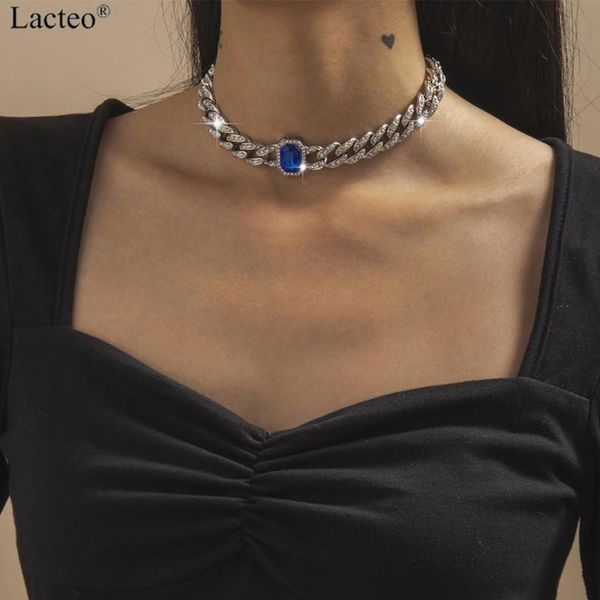 

pendant necklaces lacteo miami cuban shiny rhinestone sliding pole button choker necklace statement bling crystal clavicle chain charm, Silver