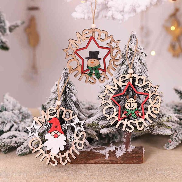 

decorations new hand-painted hollow letter cartoon doll wooden rattan ring christmas tree decoration