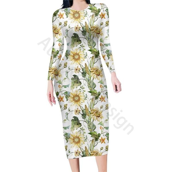 

casual dresses sunflowers print women long fashion female plus size party dress custom fall clothes sukienka damska, Black;gray