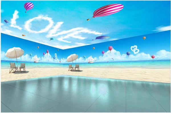 

wallpapers 3d po wallpaper custom mural seaside sailboat balloon blue sky white cloud scenery whole wall for walls in rolls
