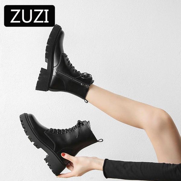 

boots zuzi women's classic retro martn winter plus velvet short british style 2021 wild single shoes, Black