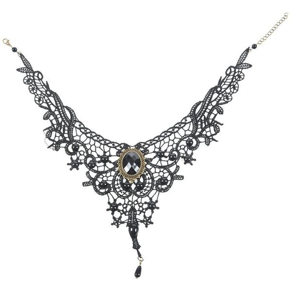 

dog collars & leashes gothic victorian black lace choker necklace metal cameo jewel steampunk cosplay