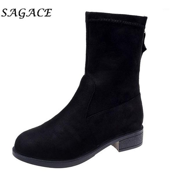 

boots sagace shoes ladies black flock women round toe square heel zipper 2021 fashion winter middle platform1
