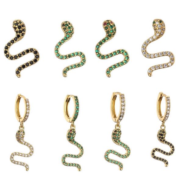

hoop & huggie hecheng,1pair,snake small earrings ,snake shape drop for women girls ,cz jewelry wholesale, Golden;silver