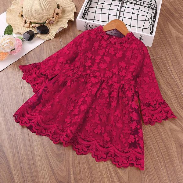 

girl's dresses girl spring summer long sleeve dress clothes casual lace flower kids for princess 2 6 yeras vestido clothing, Red;yellow