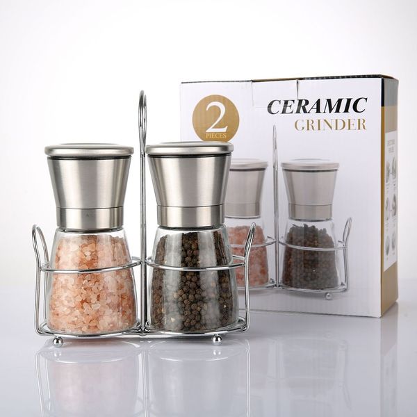 

salt and pepper mill grinder glass body stainless steel lid high hardness ceramic core grinders